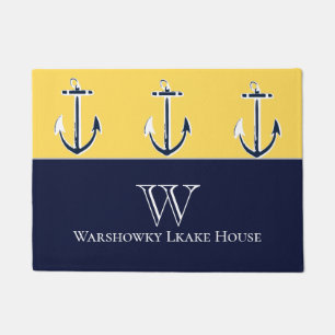 Nautical Navy Mustard Yellow Anchor beach house Doormat