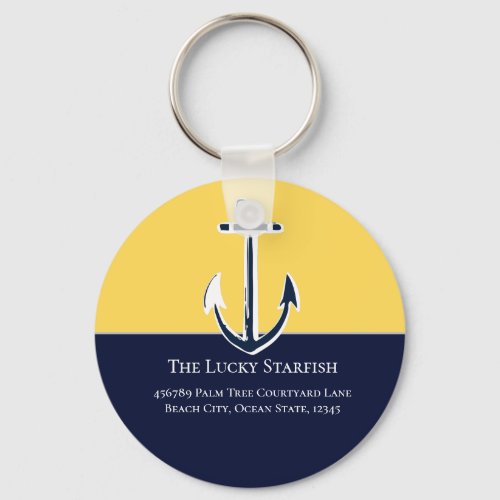 Nautical Navy Mustard Yellow Anchor beach house Keychain