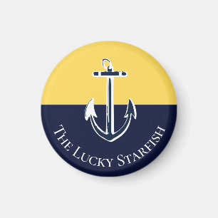 Nautical Navy Mustard Yellow Anchor beach house Magnet