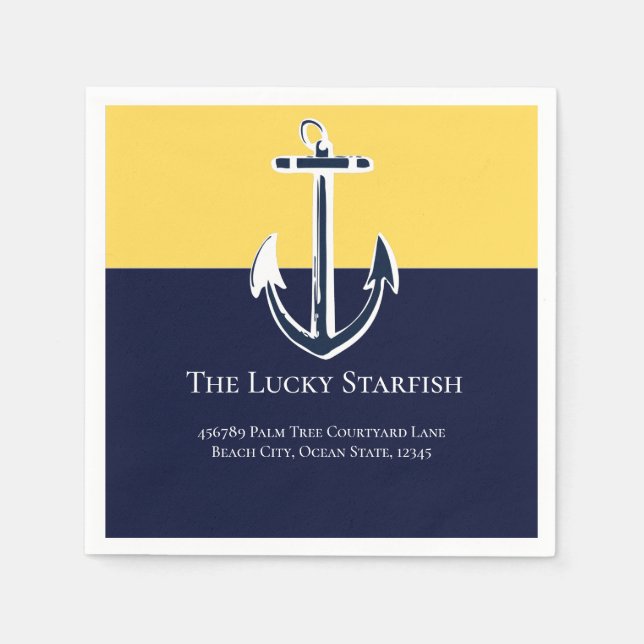 Nautical Navy Mustard Yellow Anchor beach house Napkins (Front)