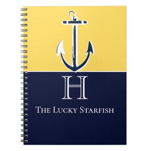 Nautical Navy Mustard Yellow Anchor beach house Notebook