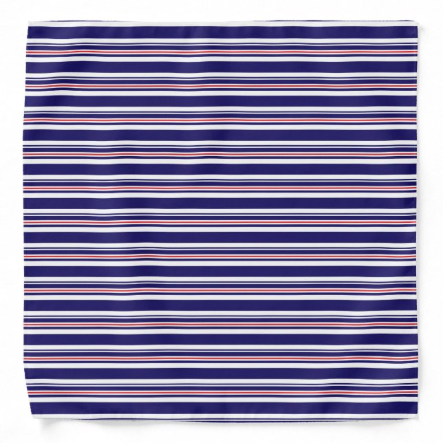 Nautical Navy Pattern, Blue, Red, Stripes Pattern Bandana (Front)