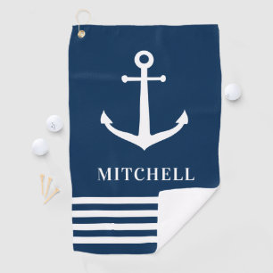 Nautical Navy Personalized Name Boat Anchor Golf Towel