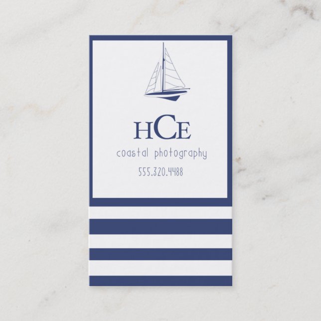 Nautical navy preppy sailboat business card (Front)