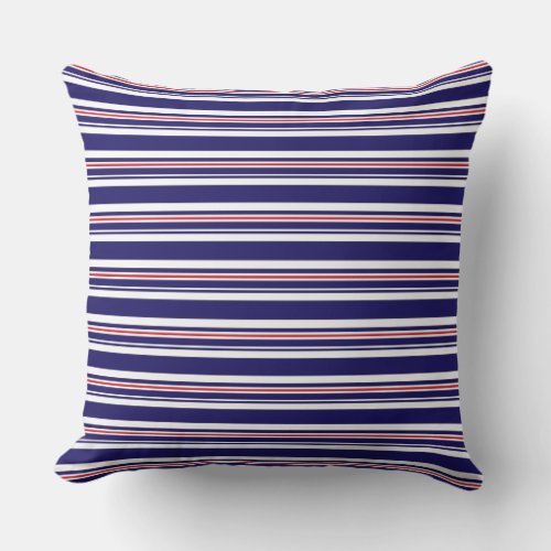 Nautical Navy Red Blue Stripes Pattern Throw Pillow