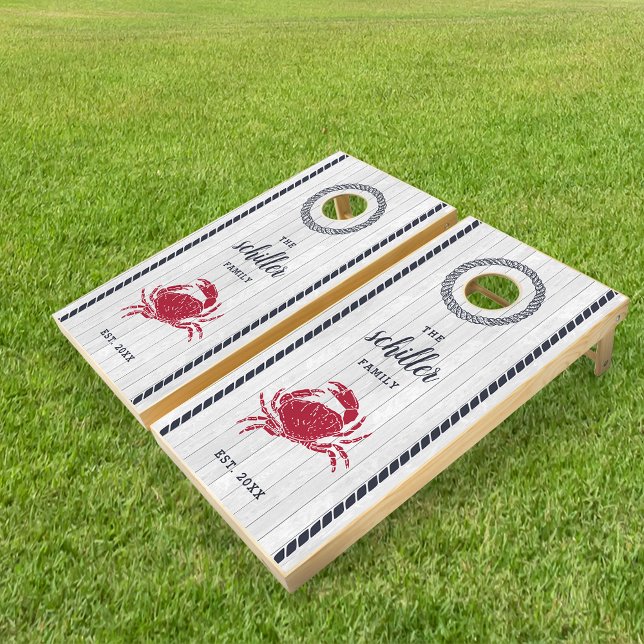 Nautical Navy & Red Crab Family Name Cornhole Set (Creator Uploaded)