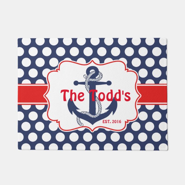 Nautical Navy & Red Doormat (Front)