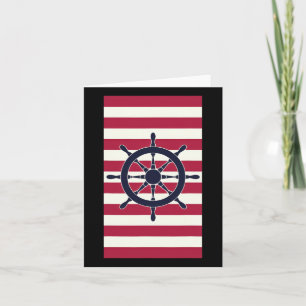 Nautical Navy Red Stripes Striped Wheel Card