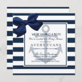 Nautical Navy Ribbon Anchor It's a Boy Baby Shower Invitation (Front/Back)