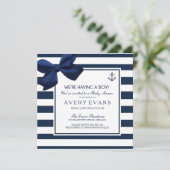 Nautical Navy Ribbon Anchor It's a Boy Baby Shower Invitation (Standing Front)