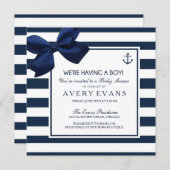 Nautical Navy Ribbon Anchor It's a Boy Baby Shower Invitation (Front/Back)