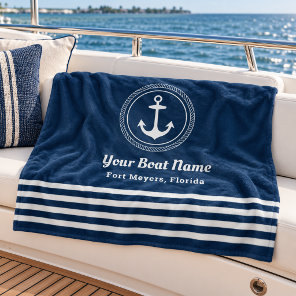 Nautical Navy Rope Anchor Custom Boat Fleece Blanket