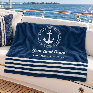 Nautical Navy Rope Anchor Custom Boat Fleece Blanket
