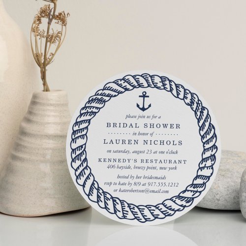 Nautical Navy Rope and Anchor Bridal Shower Invitation