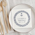 Nautical Navy Rope and Anchor Bridal Shower Paper Napkins<br><div class="desc">A perfect match with our Nautical Rope bridal shower suite,  our classic preppy cocktail napkins are a perfect finishing touch for an unforgettable party! Crisp white napkins feature a navy blue nautical rope border and your custom text in matching navy -- guest of honor's name,  event type,  and date.</div>
