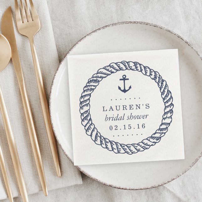 Nautical Navy Rope and Anchor Bridal Shower Paper Napkins (Creator Uploaded)