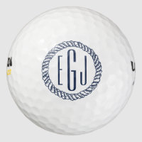 Nautical Navy Rope Three Initial Monogram Golf Balls