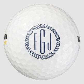 Nautical Navy Rope Three Initial Monogram Golf Balls