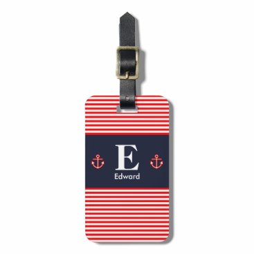 Nautical Navy Royal Red White Stripes Monogram Luggage Tag Nautical Navy Royal Red White Stripes Monogram Luggage Tag