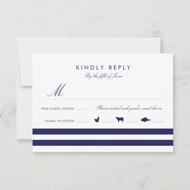 Nautical Navy RSVP W/ Meal Options Card (Front)
