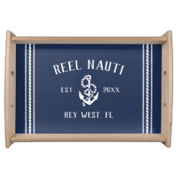 Nautical Navy Rustic Anchor Boat Name Serving Tray