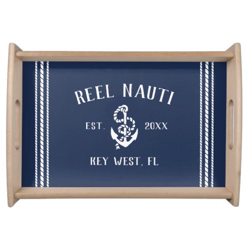 Nautical Navy Rustic Anchor Boat Name Serving Tray