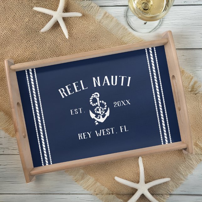Nautical Navy Rustic Anchor Boat Name Serving Tray (Creator Uploaded)