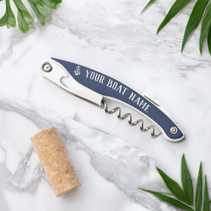 Nautical Navy Rustic Anchor Boat Name Waiter's Corkscrew