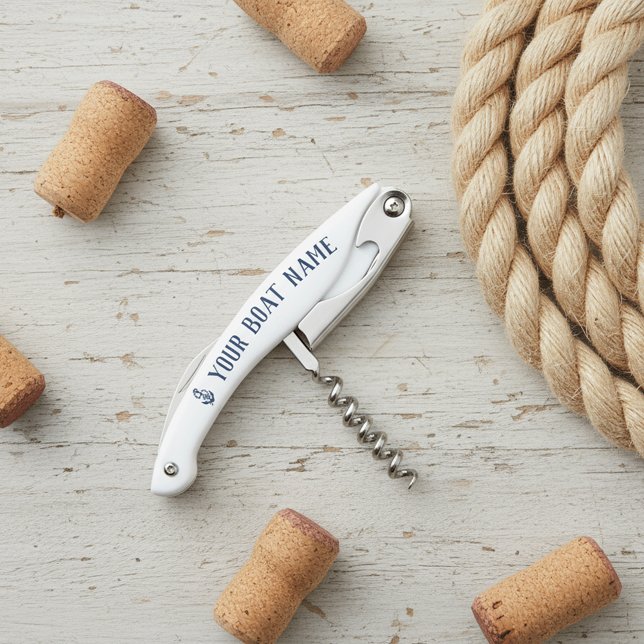 Nautical Navy Rustic Anchor Boat Name Waiter's Corkscrew (Creator Uploaded)
