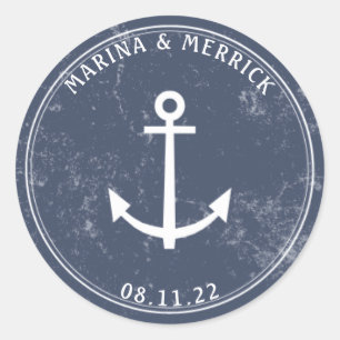 Nautical Navy Rustic Anchor Classic Round Sticker