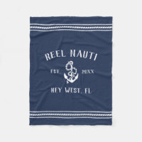 Nautical Navy Rustic Anchor | Custom Boat Name Fleece Blanket