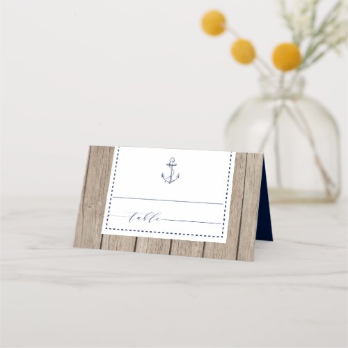 Nautical Navy Rustic Wood Anchor Wedding Place Card