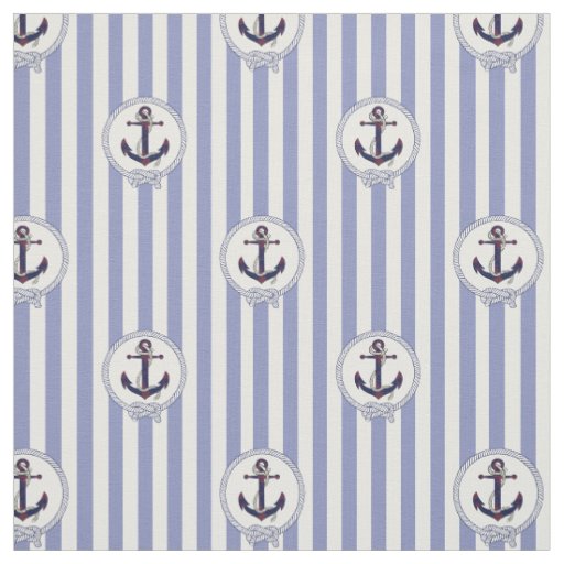 Nautical Navy rusty anchor/rope with blue stripe Fabric