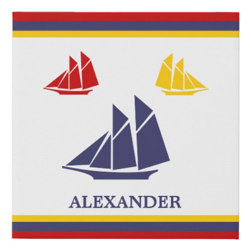 Nautical Navy sailboat blue yellow red white Faux Canvas Print