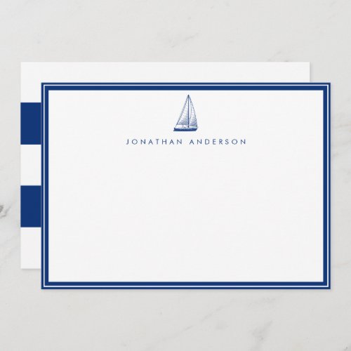 Nautical Navy Sailing Boat Custom Note Card