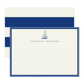 Nautical Navy Sailing Boat Custom Note Card