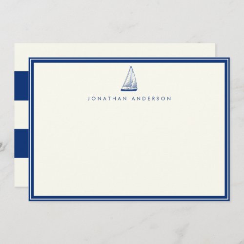 Nautical Navy Sailing Boat Custom Note Card
