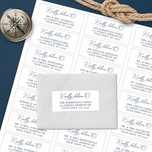 Nautical Navy Script Wedding Guest Address Labels