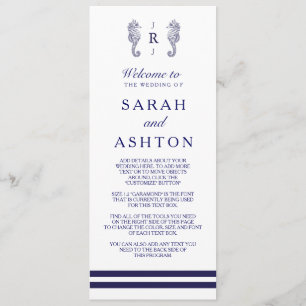 Nautical Navy Seahorse Wedding Program