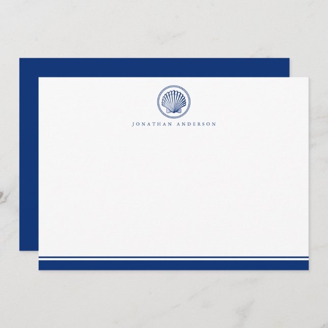 Nautical Navy Seashell Note Card (Front/Back)