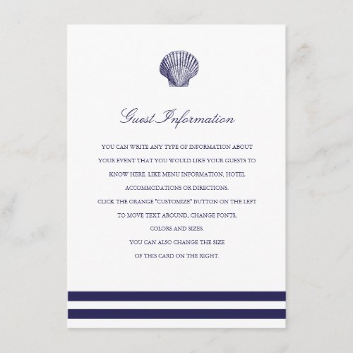 Nautical Navy Seashell Wedding Insert Personalized Invites