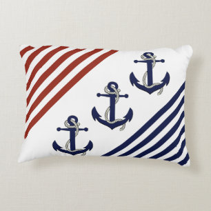 Nautical Navy Ship Anchor/knot/Red/Navy stripes Accent Pillow
