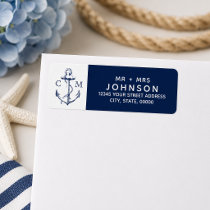 Nautical Navy Sketch Anchor White Monogram Label