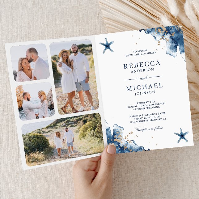 Nautical Navy Starfish All in One QR Code Wedding Invitation (Creator Uploaded)