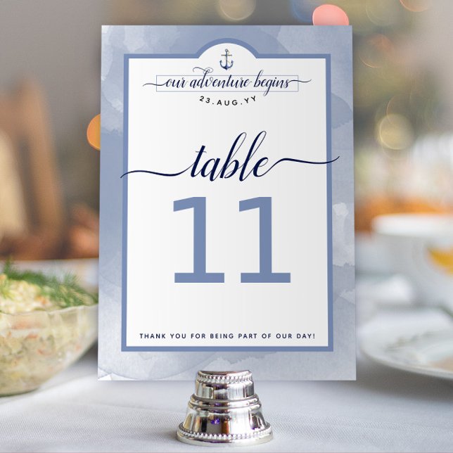 #Nautical Navy Steel Blue Watercolor Event Wedding Table Number (Nautical Dusty Blue Watercolor Event / Wedding Table Numbers)
