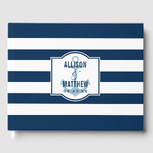 Nautical Navy Stripe Anchor Wedding Monogram Guest Book