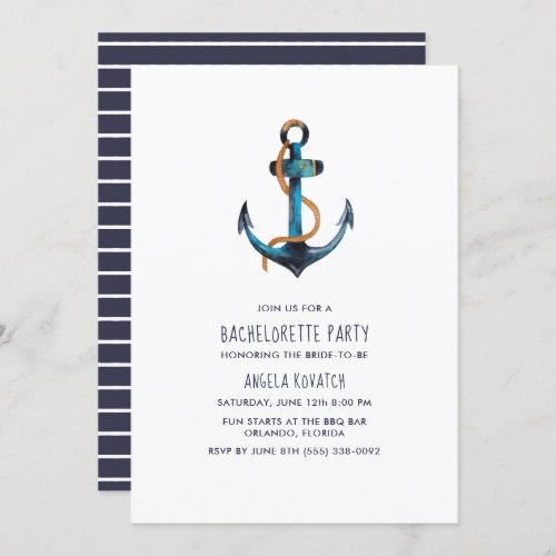 Nautical Navy Stripe Bachelorette Party Invitation