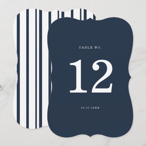 Nautical Navy Stripe Die-Cut Wedding Table Number