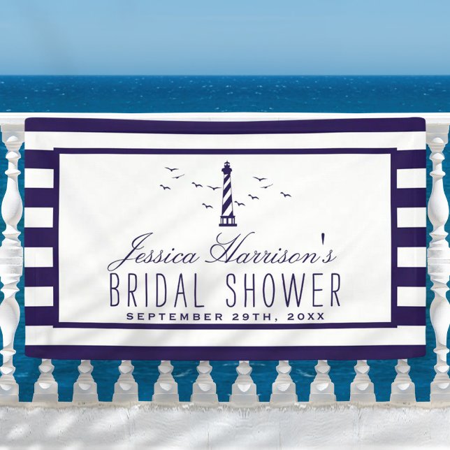 Nautical Navy Stripe Lighthouse Bridal Shower Banner (Creator Uploaded)