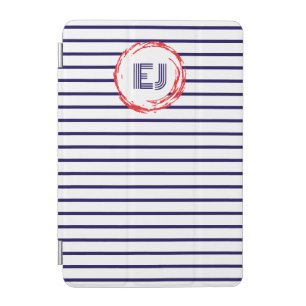 Nautical Navy Stripe Monogram Minimalist Design iPad Mini Cover